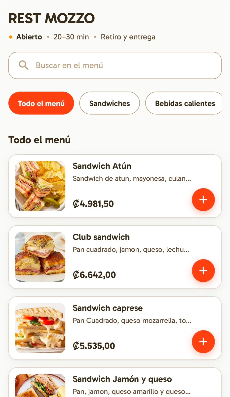 Menú digital de MOZZO TAP en un celular